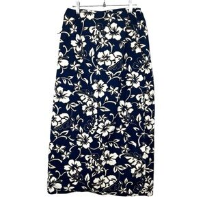 Hilo Hattie Vintage Hibiscus Tropical Cotton Navy Blue Wrap Skirt Women’s Medium